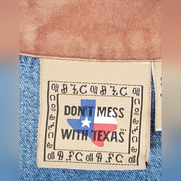 Don't Mess With Texas Western Denim Jean Jacket Embroidered Faux Suede Small - Picture 9 of 13